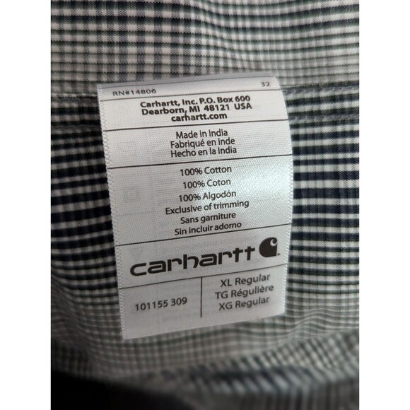 Carhartt Button Down Mens XL Shirt Navy Gray Plaid S/S Relaxed Fit Medium Weight - Picture 8 of 9